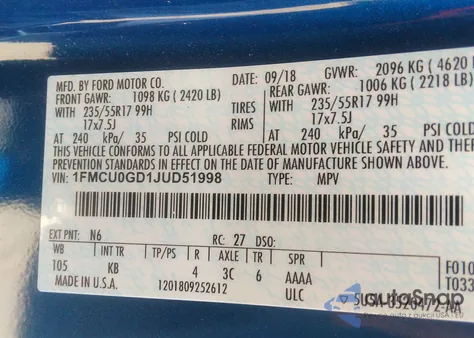 2018 Ford Escape Se from USA, damaged, VIN 1FMCU0GD1JUD51998